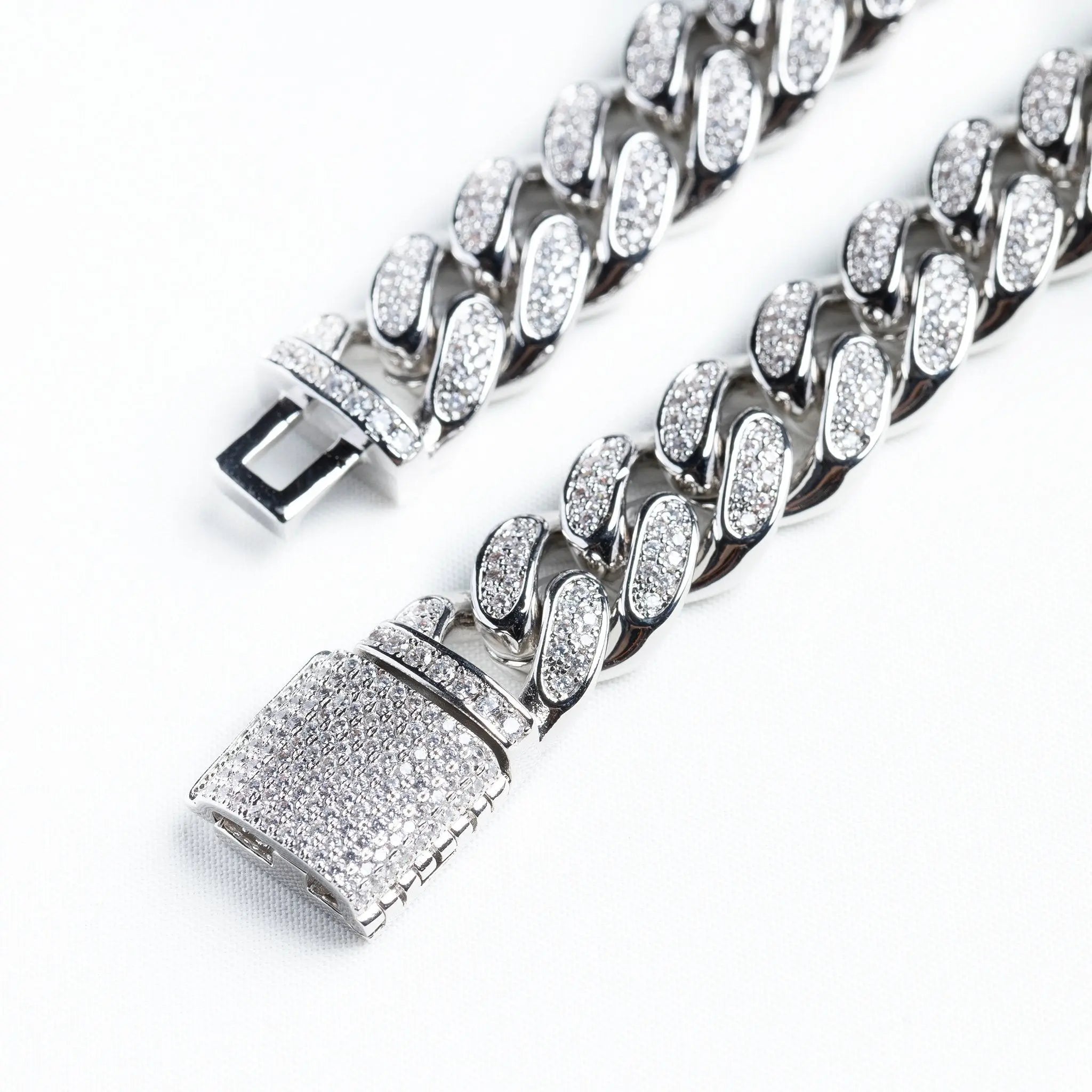 12mm Iced Miami Cuban Link Chain + Bracelet - Silver - Vintress Fashion