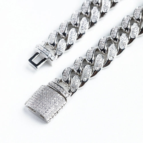 12mm Iced Miami Cuban Link Chain + Bracelet - Silver - Vintress Fashion
