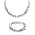 12mm Iced Miami Cuban Link Chain + Bracelet - Silver - Vintress Fashion