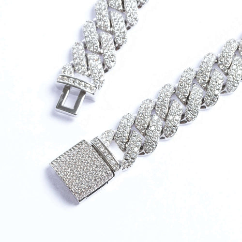 12mm Iced Prong Cuban Link Bracelet - Silver - Vintress Fashion