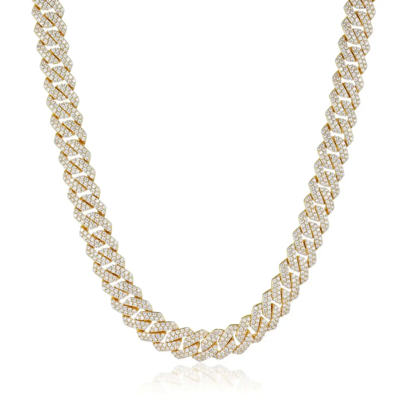 12mm Iced Prong Cuban Link Chain - Gold - Vintress Fashion