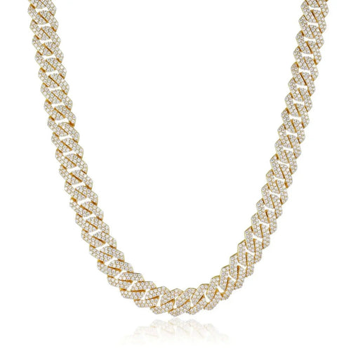 12mm Iced Prong Cuban Link Chain - Gold - Vintress Fashion