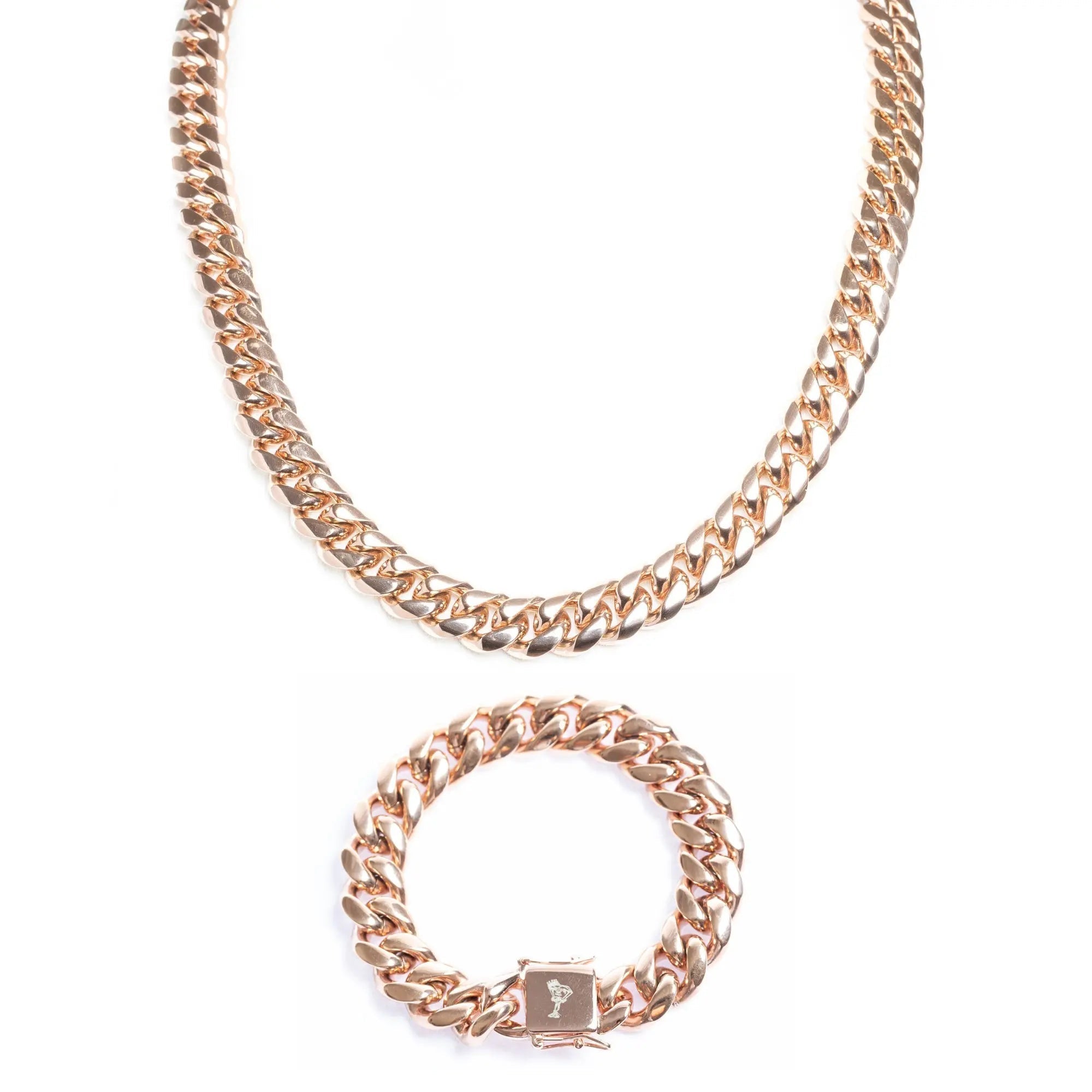 14mm Miami Cuban Link Chain + Bracelet - Rose Gold - Vintress Fashion