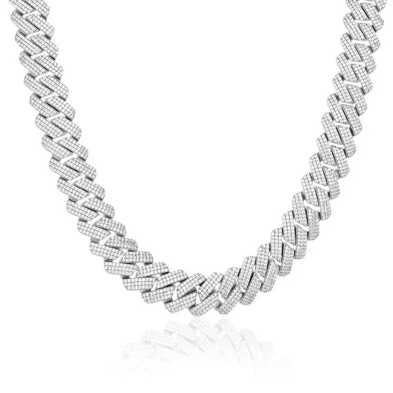 19mm Iced Prong Cuban Link Chain - Silver - Vintress Fashion