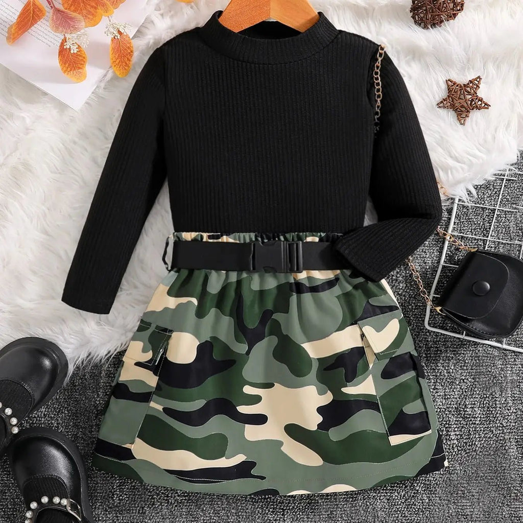 2-piece children's clothing autumn fashion girls' set - black round neck long - Vintress Fashion