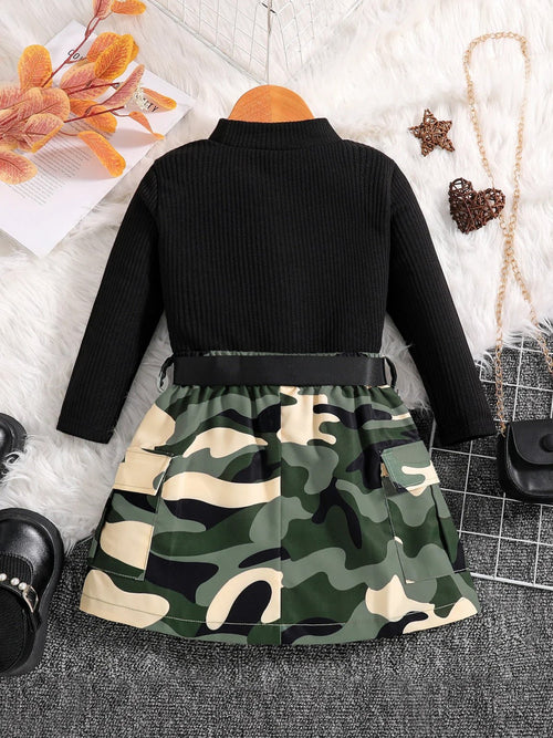 2-piece children's clothing autumn fashion girls' set - black round neck long - Vintress Fashion