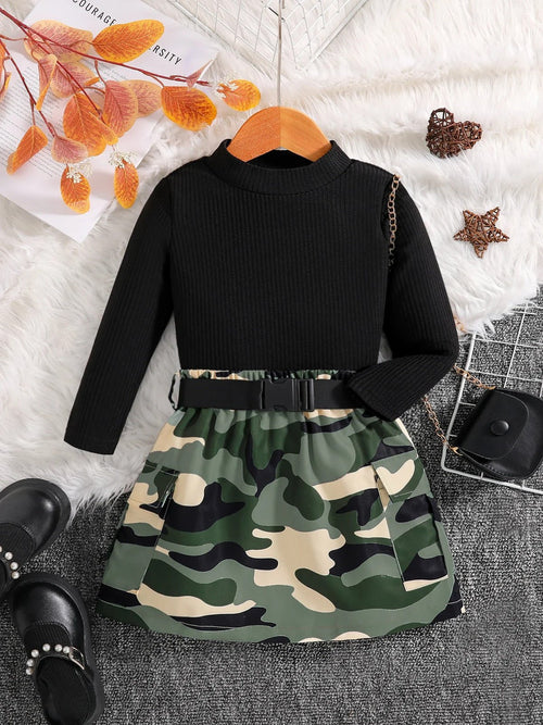 2-piece children's clothing autumn fashion girls' set - black round neck long - Vintress Fashion