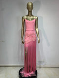 Elegant Patchwork Tassel Sexy Strapless Sleeveless Flower Long Sheath Party Gown Formal Birthday Evening Women's Clothing