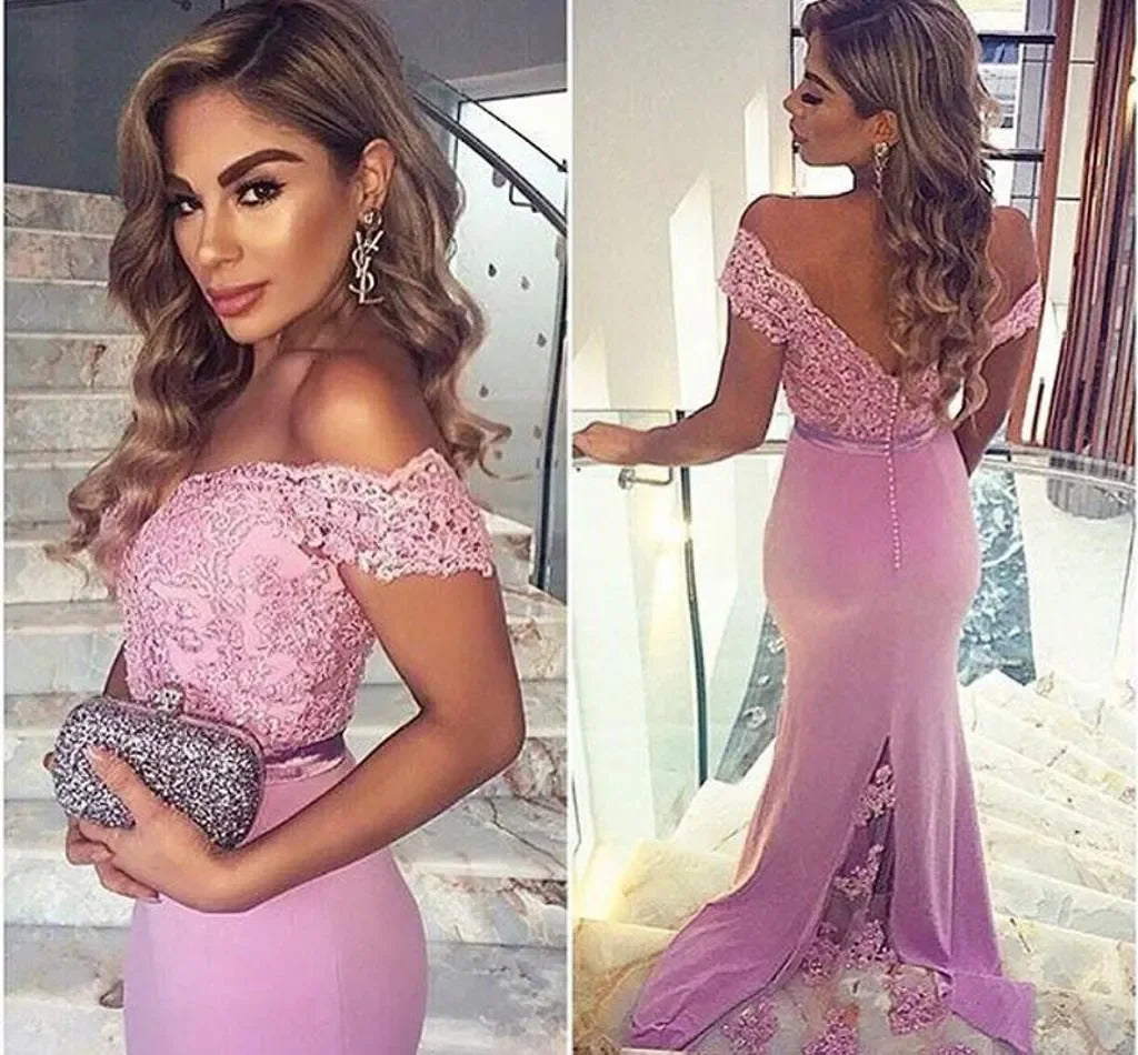 Morili Cap Sleeve Appliqued Rose Red Lace  Elegant African Maid of Honor Mermaid Long Bridesmaid Dress MBL2