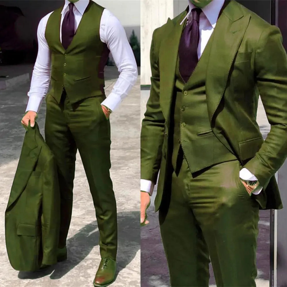 Men's Tuxedos Suit-Slim Fit 3-Piece (Jacket+Vest+Pants) Polyester & Rayon Knit Full Opening Button Fly