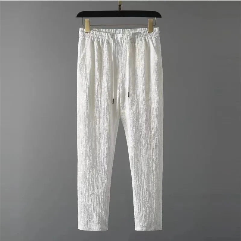 Summer Sets Men Fashion Thin Sports Suit for Men Solid Color T-Shirt and Full Length Pants Male Jogger Sets Casual Streetwear