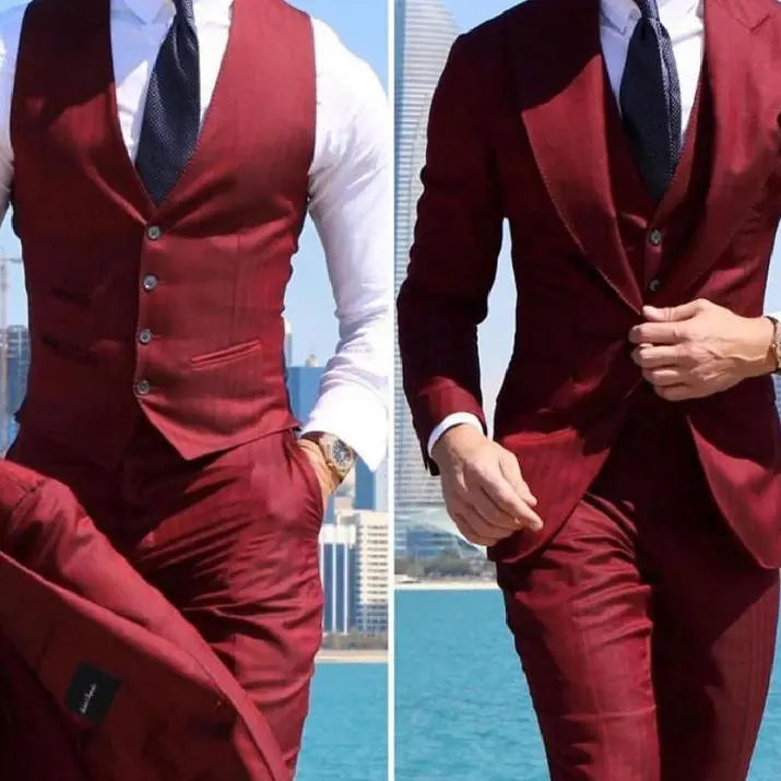 Men's Tuxedos Suit-Slim Fit 3-Piece (Jacket+Vest+Pants) Polyester & Rayon Knit Full Opening Button Fly