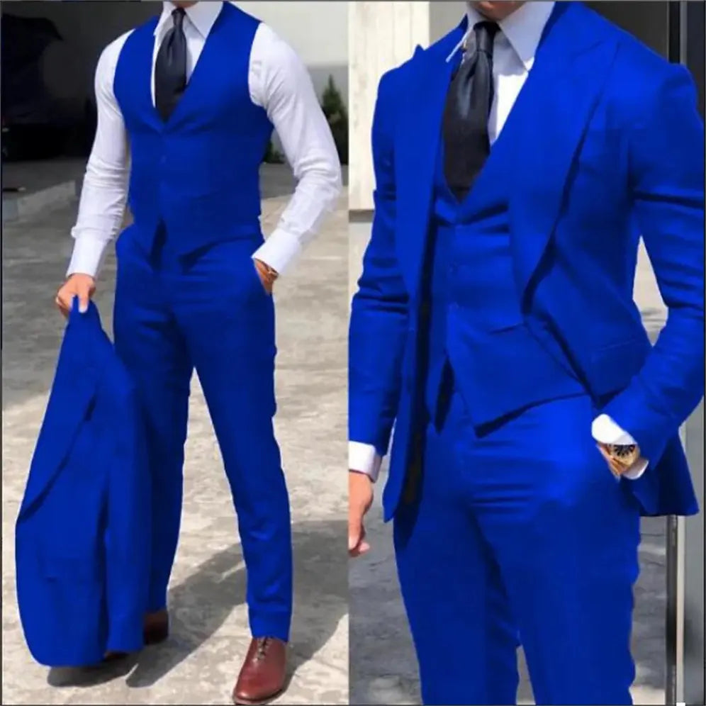 Men's Tuxedos Suit-Slim Fit 3-Piece (Jacket+Vest+Pants) Polyester & Rayon Knit Full Opening Button Fly