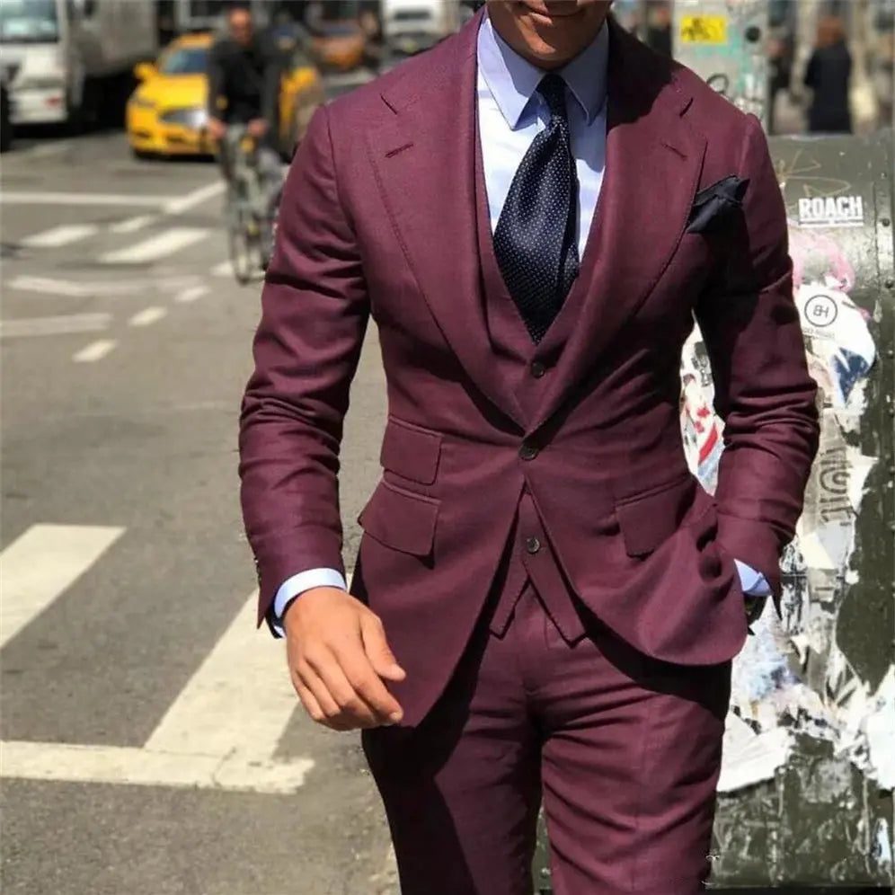 Men's Tuxedos Suit-Slim Fit 3-Piece (Jacket+Vest+Pants) Polyester & Rayon Knit Full Opening Button Fly