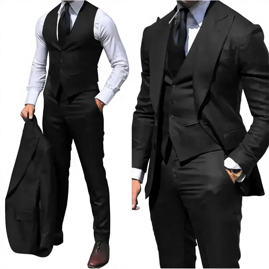 Men's Tuxedos Suit-Slim Fit 3-Piece (Jacket+Vest+Pants) Polyester & Rayon Knit Full Opening Button Fly
