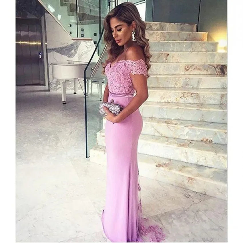 Morili Cap Sleeve Appliqued Rose Red Lace  Elegant African Maid of Honor Mermaid Long Bridesmaid Dress MBL2