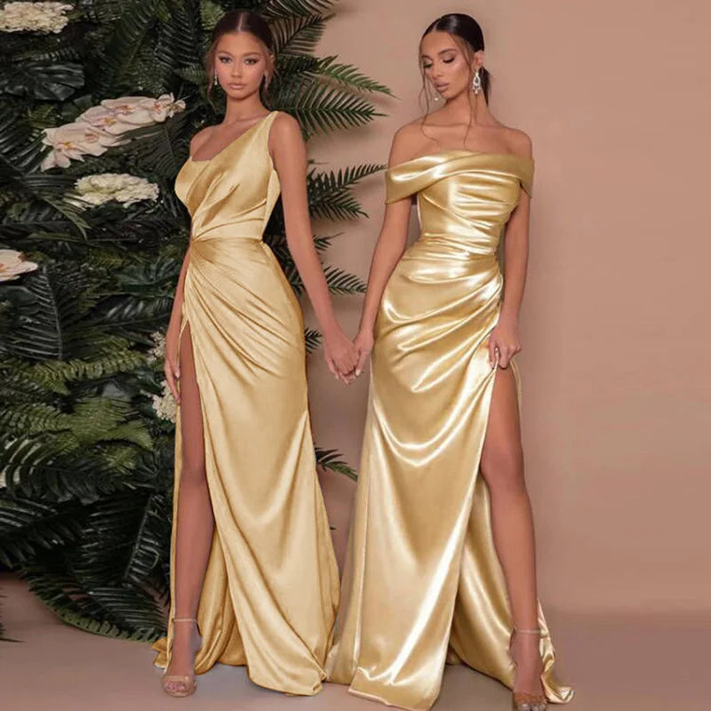 Ladies Womens Premium Modest Formal Evening Prom Party Strapless Solid Chiffon Floor-Length Natural Elegant Casual Dresses 2025