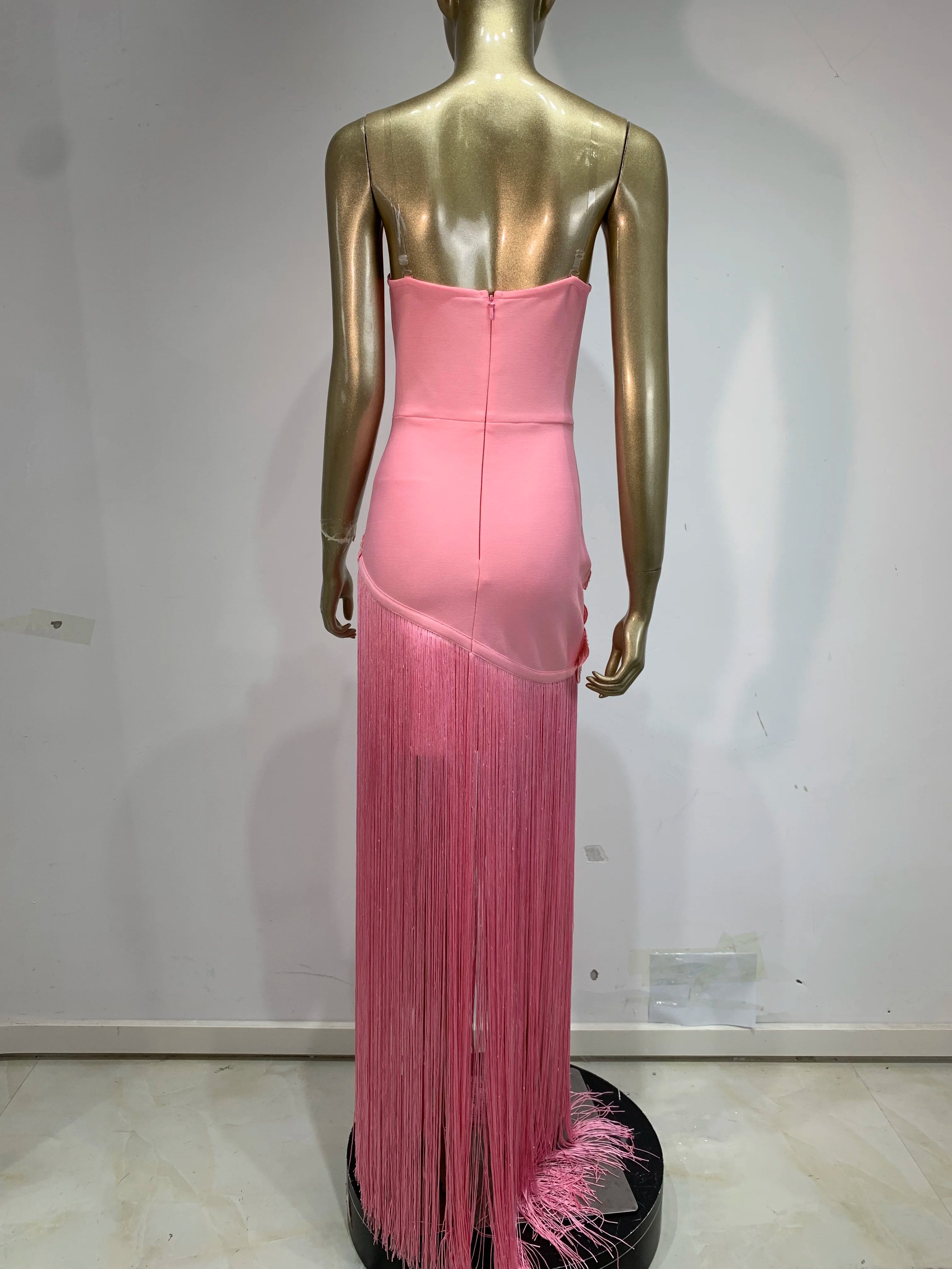 Elegant Patchwork Tassel Sexy Strapless Sleeveless Flower Long Sheath Party Gown Formal Birthday Evening Women's Clothing