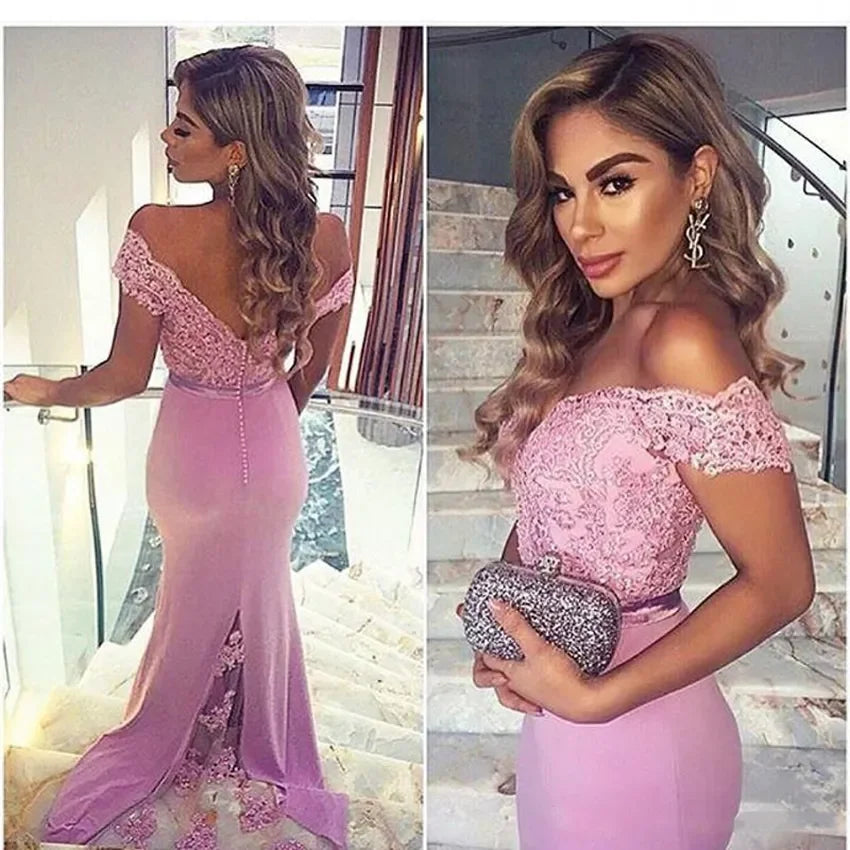 Morili Cap Sleeve Appliqued Rose Red Lace  Elegant African Maid of Honor Mermaid Long Bridesmaid Dress MBL2