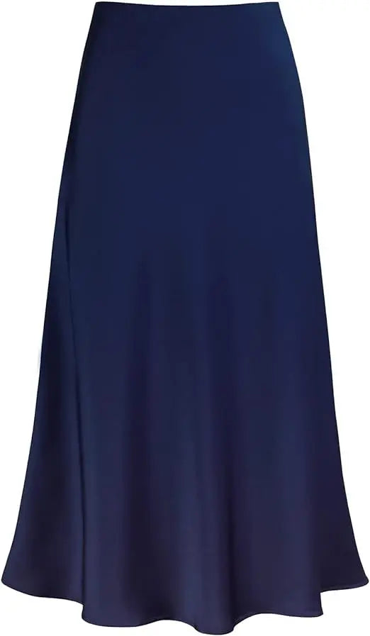 Elegant Faux Silk Satin Skirts for Women High Waist A-line Office Lady  Solid Color Glossy Finish Fishtail Skirt