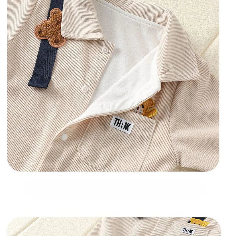 Baby Clothes Newborn Rompers  Autumn Infant Boys Casual Double Layer Jumpsuit Toddler Girls Cartoon Bear Corduroy Romper