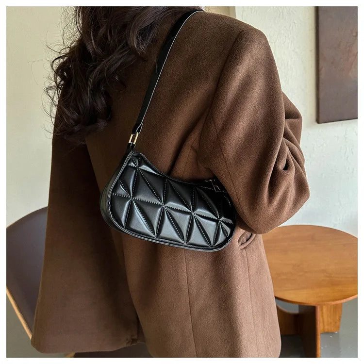 Black PU Leather Shoulder Bag Retro Solid Color Casual Female Hobos Handbags Women's Fashion Handbags Shopper Clutch Purse