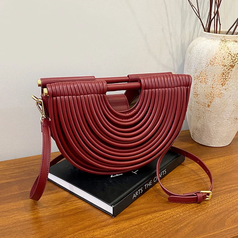 Handbags for Women. New Gold Luxury Designer Brand Handwoven Noodle Bags Rope Knotted Pulled Half Moon Silver Evening Clutch