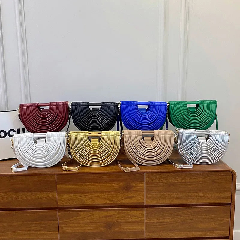 Handbags for Women. New Gold Luxury Designer Brand Handwoven Noodle Bags Rope Knotted Pulled Half Moon Silver Evening Clutch