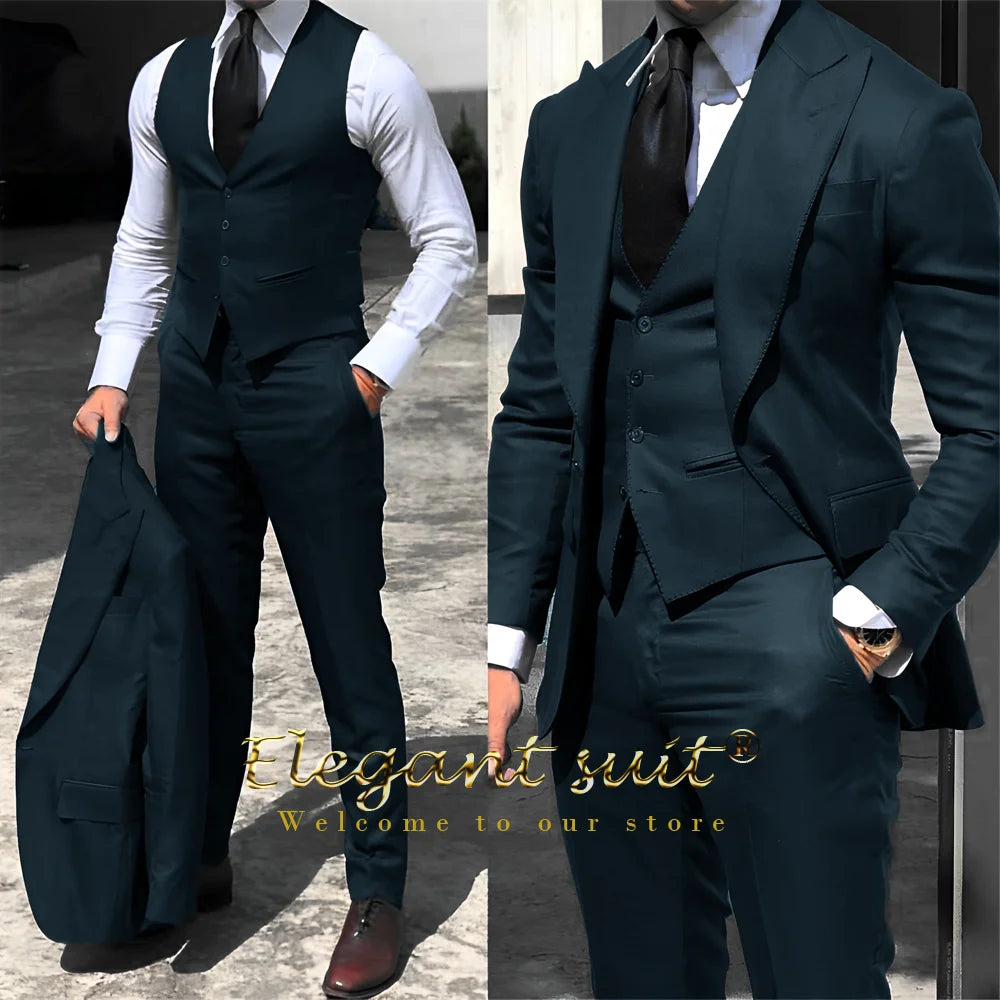 Men's / boys business grey suit 3-piece set (jacket + vest + trousers) advanced custom men's slim office formal suit set
