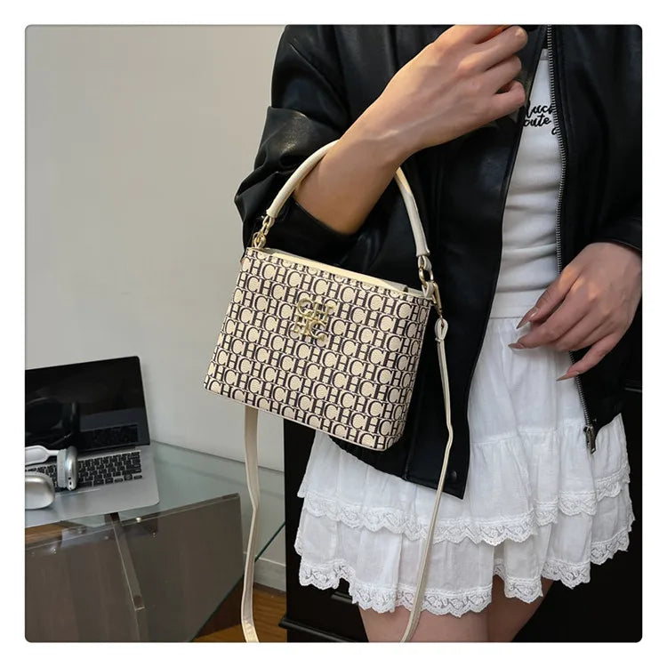 Handheld Bucket Bag For Women Shoulder Crossbody Bag Fashion Large Capacity Trendy Versatile Compartment Underarm Letter Bag