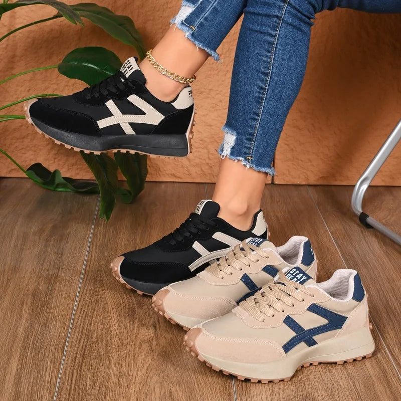 2026 New Designer Women's Sneakers — Spring Casual Lace-up Footwear: Luxury, Thick-Soled, Non-Slip, Plus-Size Vulcanized Shoes