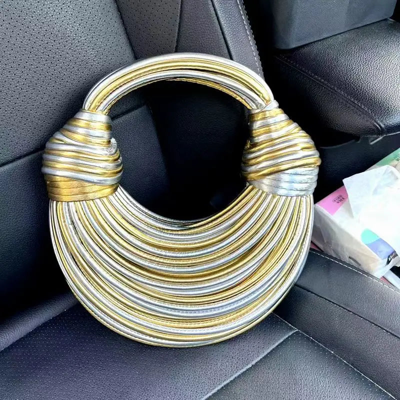 Handbags for Women 2025 New Gold Luxury Designer Brand Handwoven Noodle Bags Rope Knotted Pulled Hobo Silver Evening Clutch Chic