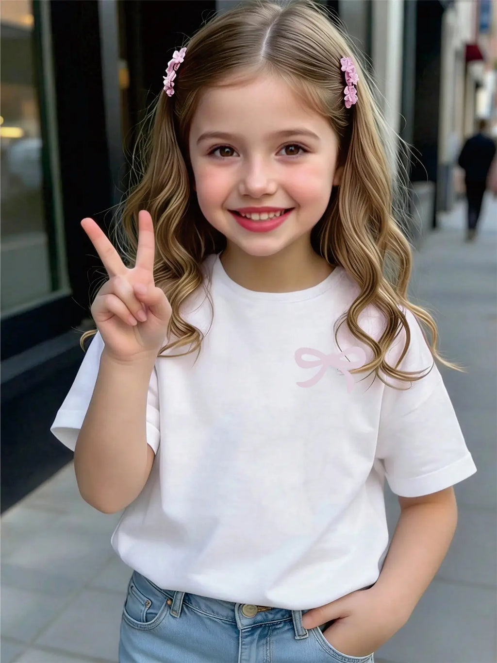 Kids Girls T-Shirt, Minimalist Purple Bow Print Short Sleeve Casual Cotton Top for Summer Daily Wear