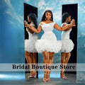 Sexy White Short Prom Dress For Black Girls Ruffles Pearls Off Shoulder Homecoming Gown Birthday Party Customized 