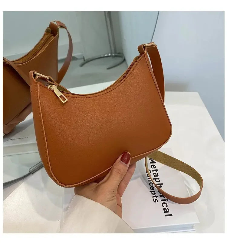 New Women's Fashion Handbags Retro Solid Color PU Leather Shoulder Underarm Bag Casual Women Hobos Handbags