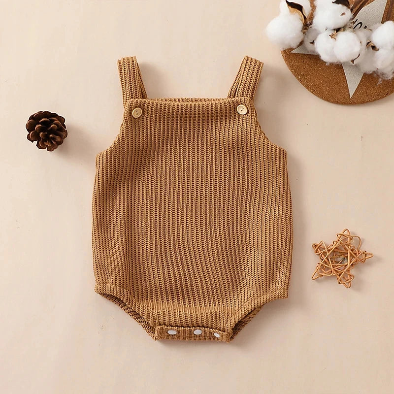 Baby Spring Autumn Clothes Set Knitted Romper Triangle Crotch Button One-Piece Jumpsuit SlingToddler Baby Boys Girls 0-3Y