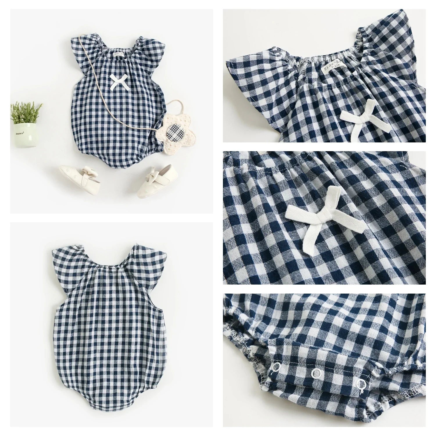 Newborn Fashion Clothes Plaid Baby Girl Summer Bodysuit Cute Infants Girls Clothing