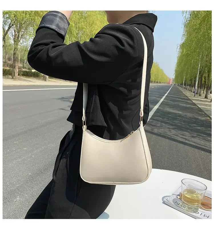 New Women's Fashion Handbags Retro Solid Color PU Leather Shoulder Underarm Bag Casual Women Hobos Handbags