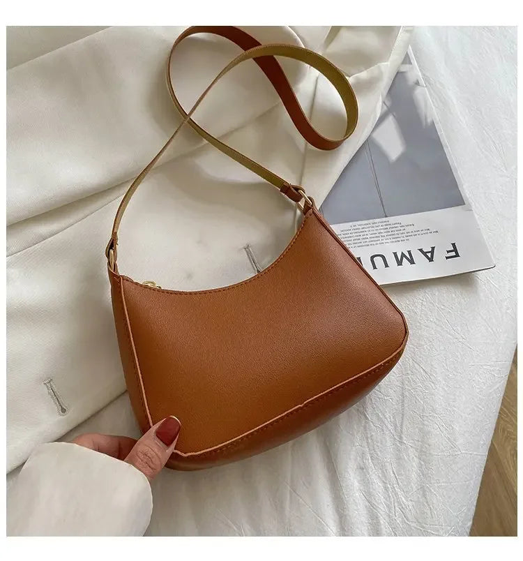New Women's Fashion Handbags Retro Solid Color PU Leather Shoulder Underarm Bag Casual Women Hobos Handbags