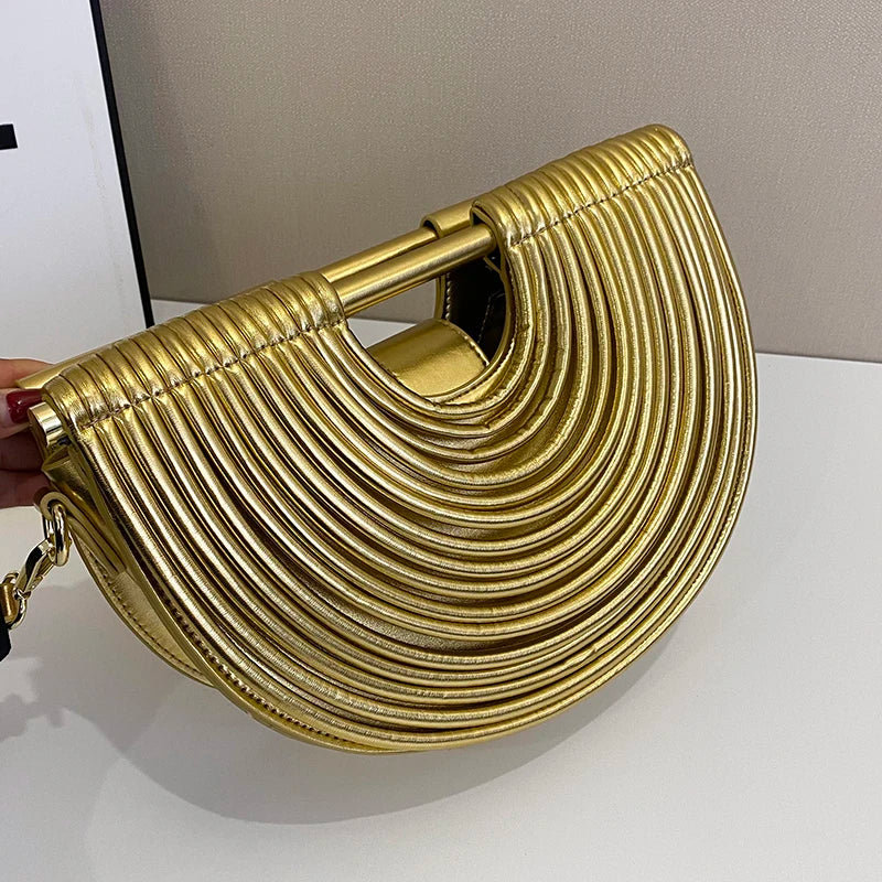 Handbags for Women. New Gold Luxury Designer Brand Handwoven Noodle Bags Rope Knotted Pulled Half Moon Silver Evening Clutch