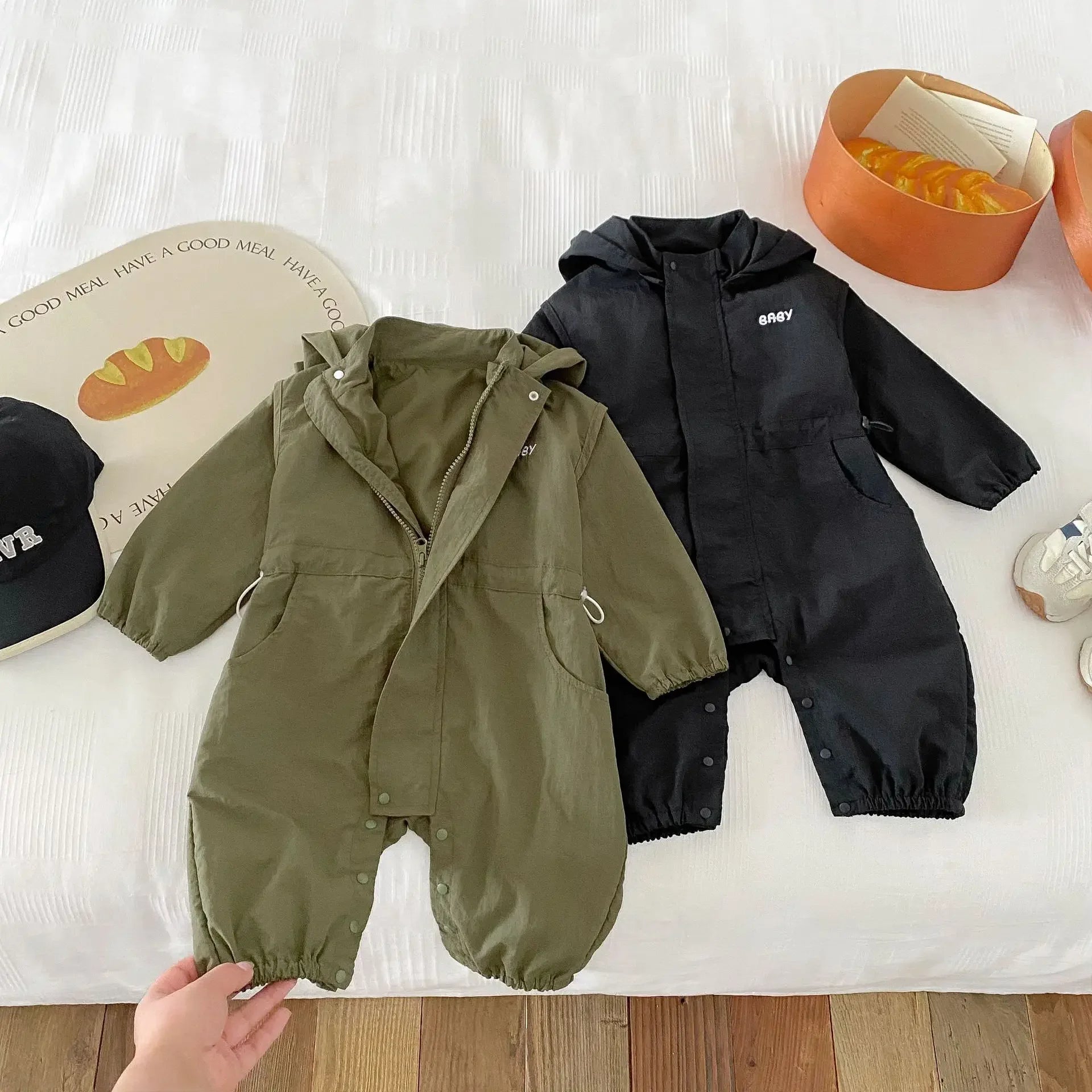 8990 Baby One-piece Clothes Spring New Baby Hooded Frock Boy's Clothes Casual 0-3Year Baby Climbing Clothes
