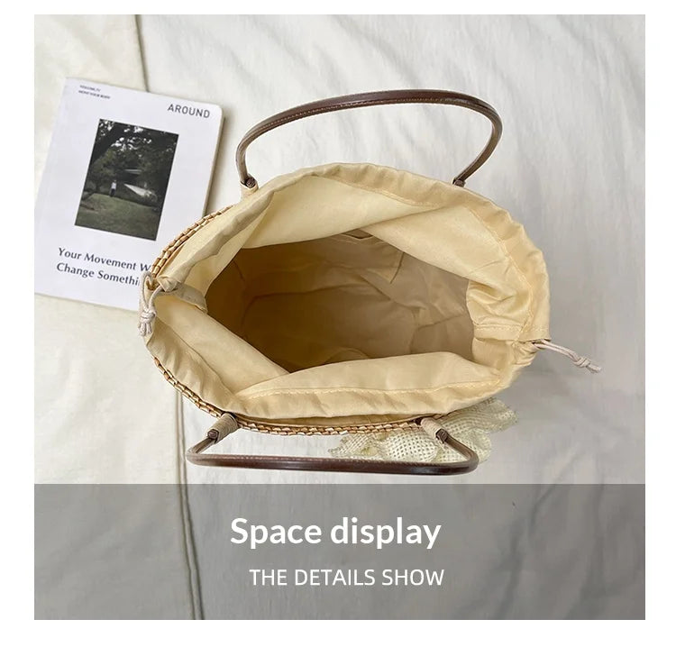 Simple Design Straw Handbags For Women Handmade Telescopic design   Comfortable handbag Summer fashion Pack Bucket Bag