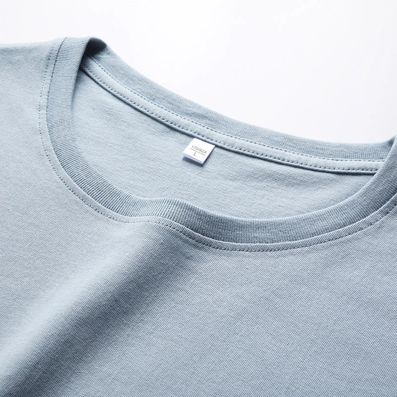 Men's Solid Color Round Neck Cotton Short Sleeved T-shirt Summer Comfortable Top