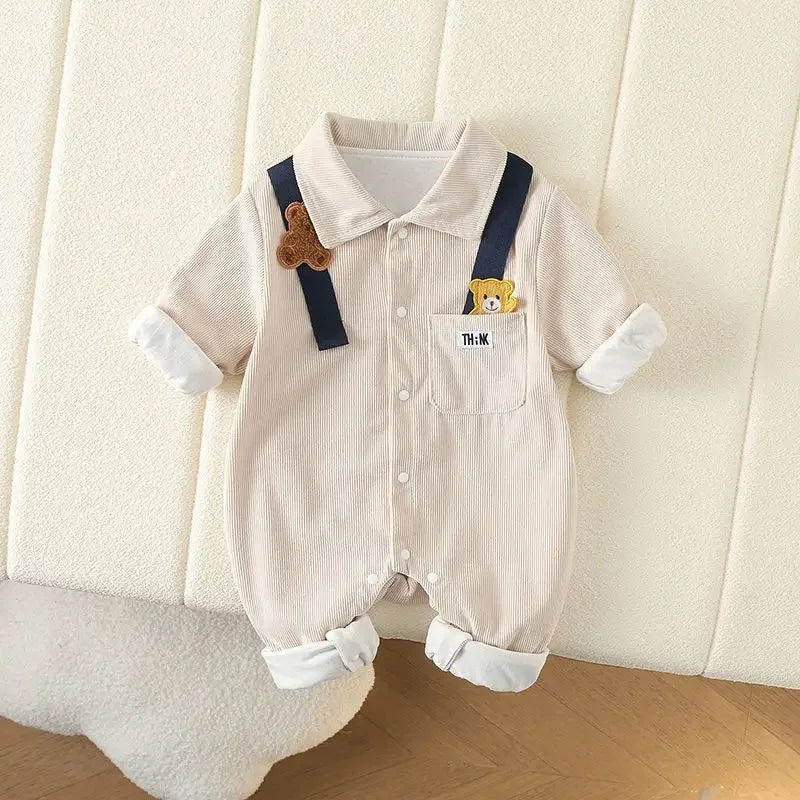 Baby Clothes Newborn Rompers  Autumn Infant Boys Casual Double Layer Jumpsuit Toddler Girls Cartoon Bear Corduroy Romper