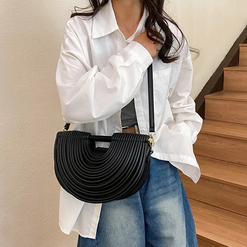 Handbags for Women. New Gold Luxury Designer Brand Handwoven Noodle Bags Rope Knotted Pulled Half Moon Silver Evening Clutch