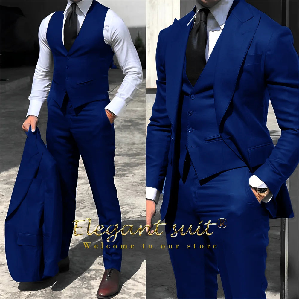 Men's / boys business grey suit 3-piece set (jacket + vest + trousers) advanced custom men's slim office formal suit set