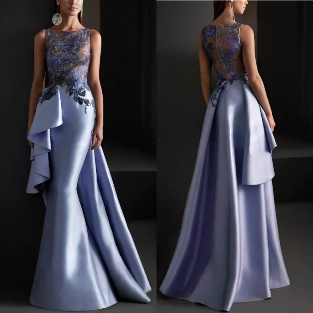 Customized Prom Dresses Exquisite Jewel Mermaid Sweep/Brush Evening  Lace Satin Formal Occasion Gown  women elegant luxury