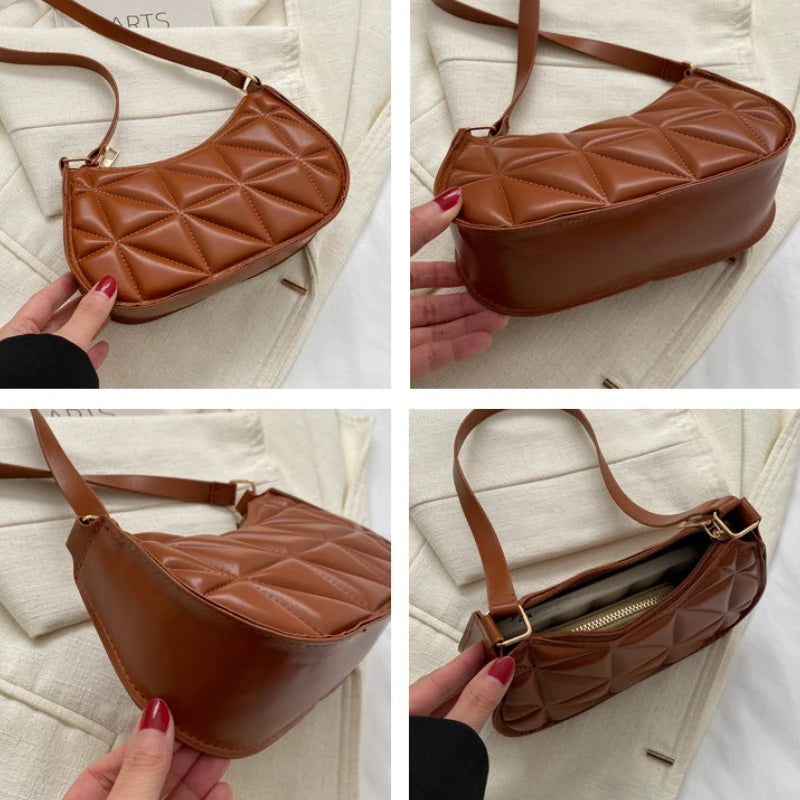 Black PU Leather Shoulder Bag Retro Solid Color Casual Female Hobos Handbags Women's Fashion Handbags Shopper Clutch Purse