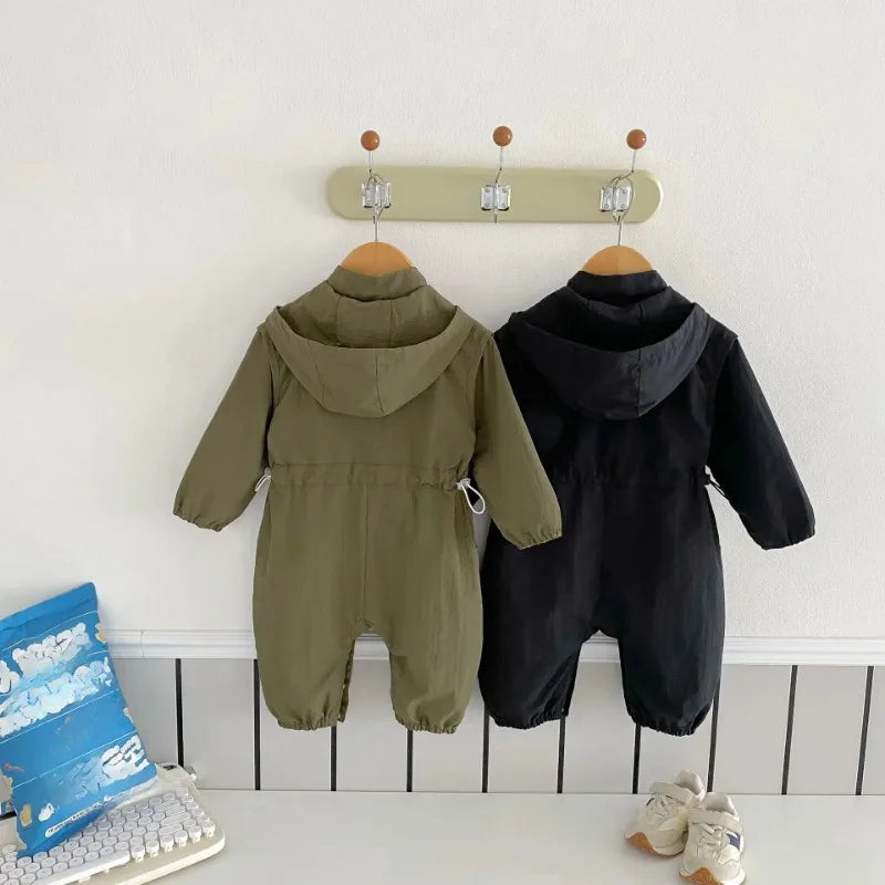 8990 Baby One-piece Clothes Spring New Baby Hooded Frock Boy's Clothes Casual 0-3Year Baby Climbing Clothes