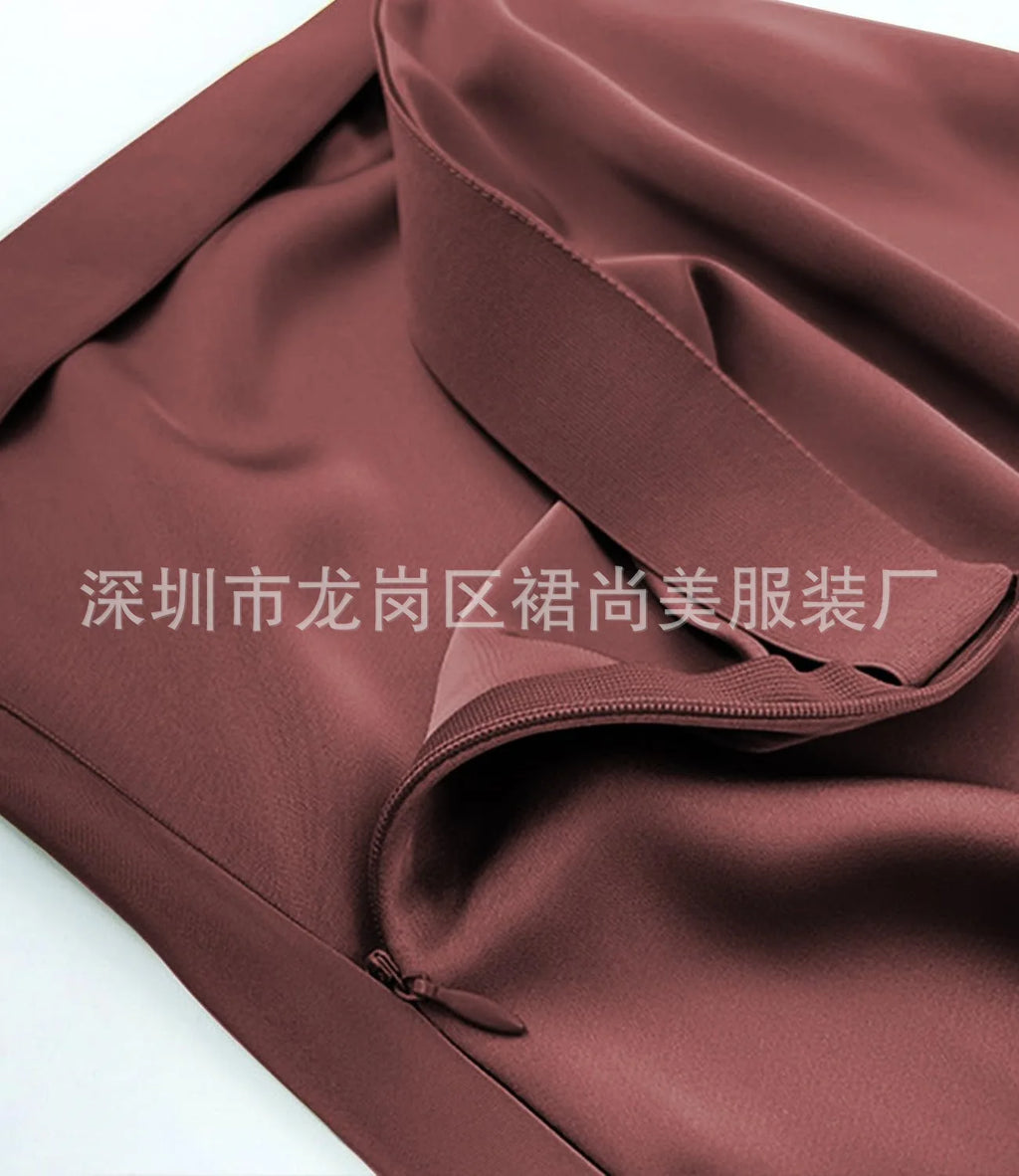Elegant Faux Silk Satin Skirts for Women High Waist A-line Office Lady  Solid Color Glossy Finish Fishtail Skirt